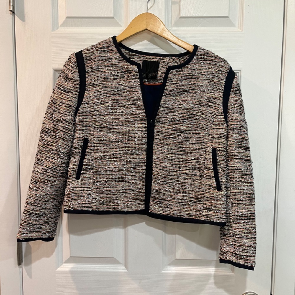 McGinn Tweed Blazer Cropped Size 8 Metallic Black, Orange, Gold, Yellow